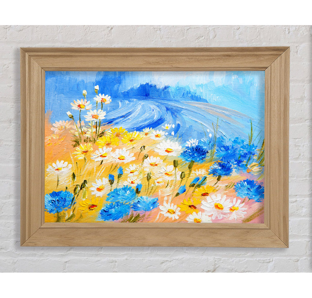 Gerahmtes Leinwandbild Daisy Yellow Blues