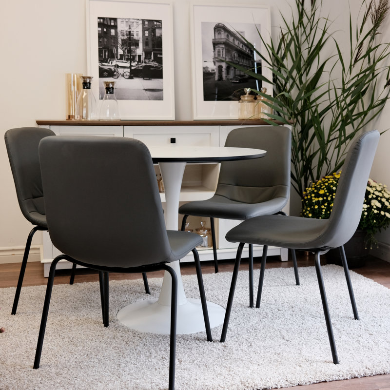 Ensemble de table de salle à manger pour 4 personnes - table Tuilp avec 4 chaises rembourrées (gris foncé mat)