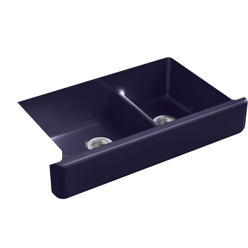 Whitehaven 36" L x 22" W Double Basin Farmhouse/Apron Kitchen Sink, Indigo Blue