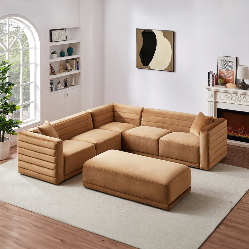 Brihanna Upholstered L-Shaped Sectional Symmetrical, Cognac Velvet