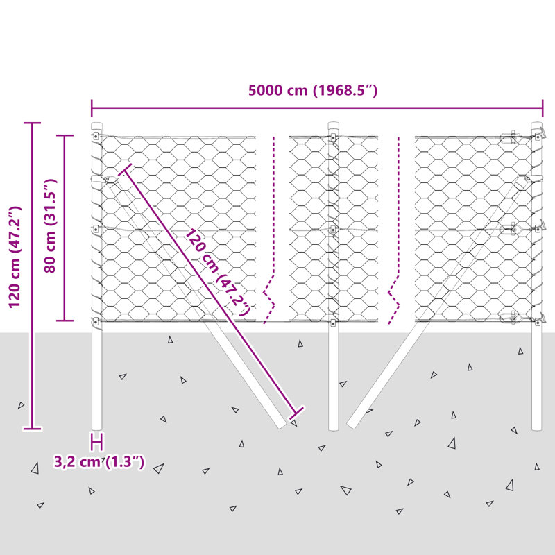 Hexagon Fence Steel, 80cm H x 5000cm W, Green