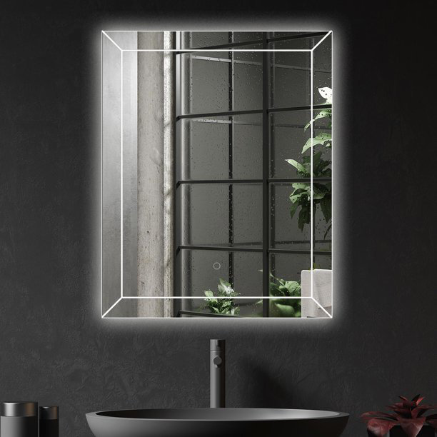 LED Black Framed Bathroom Vanity Mirror, Illuminated Dimmable Anti Fog Makeup Mirror, 3 Color Light Orren Ellis Size: 36 x 24