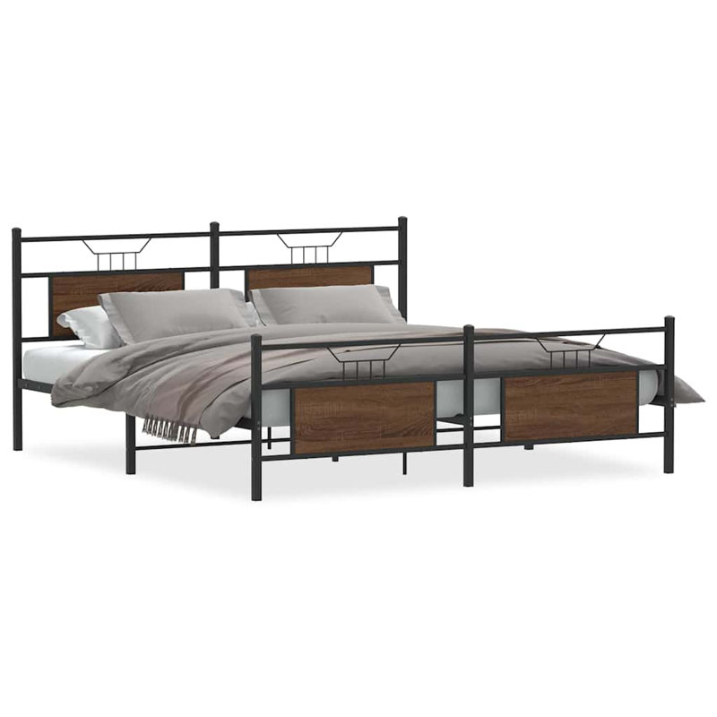 Metal Bed Frame Without Mattress, Brown Oak, Super King (6')