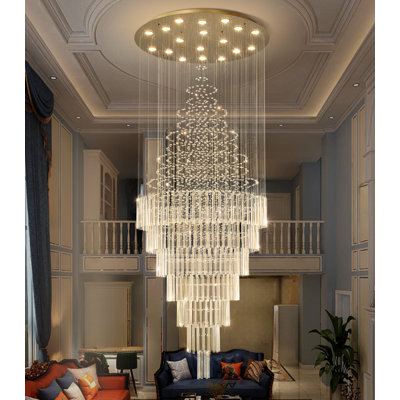 Large Glam Crystal Chandelier High Ceiling Raindrop Pendants Chandeliers