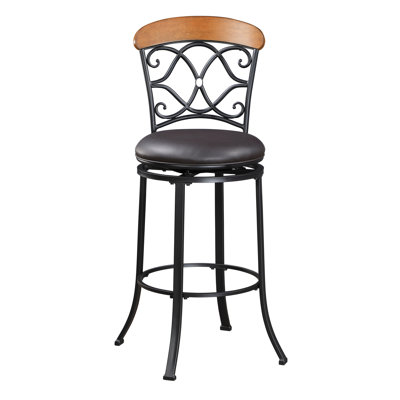 Pub Height Chair With 360-Degree Swivel, Black Metal, Brown Faux Leather Seat, Seat Width 17", Dining Room, 250Lbs Capacity Metal Based Swivel Chair, Upholstery, Weight Capacity,