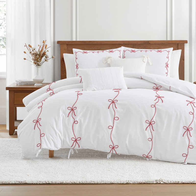 Ensemble de couette Peri Home Sasha Bows Holiday - rouge, 2, Housse de couette simple + 1 taie d'oreiller stand