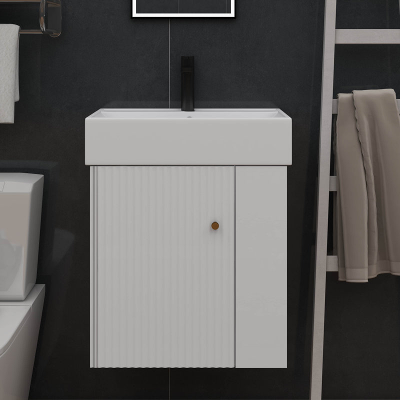 Meuble-lavabo suspendu 21,6 po avec lavabo, pièce murale compacte avec lavabo en céramique, Blanc