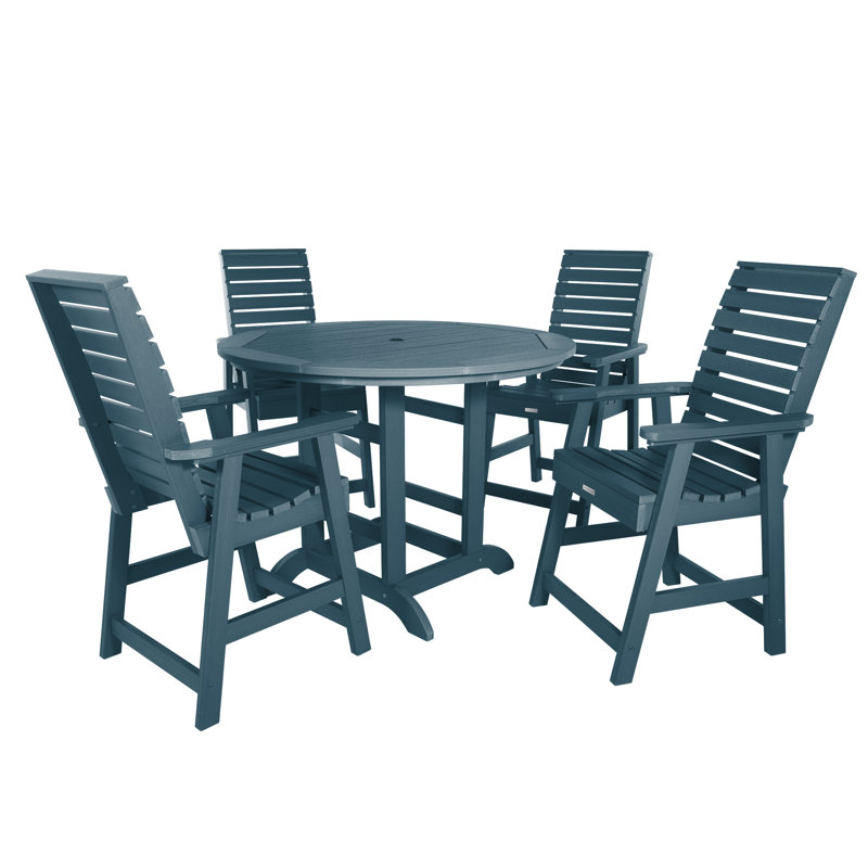 Midwest 4-Person, 48" Round Table, 5-Piece Outdoor Dining Set, Nantucket Blue, 62.5" L x 62.5" W x 43.3" H