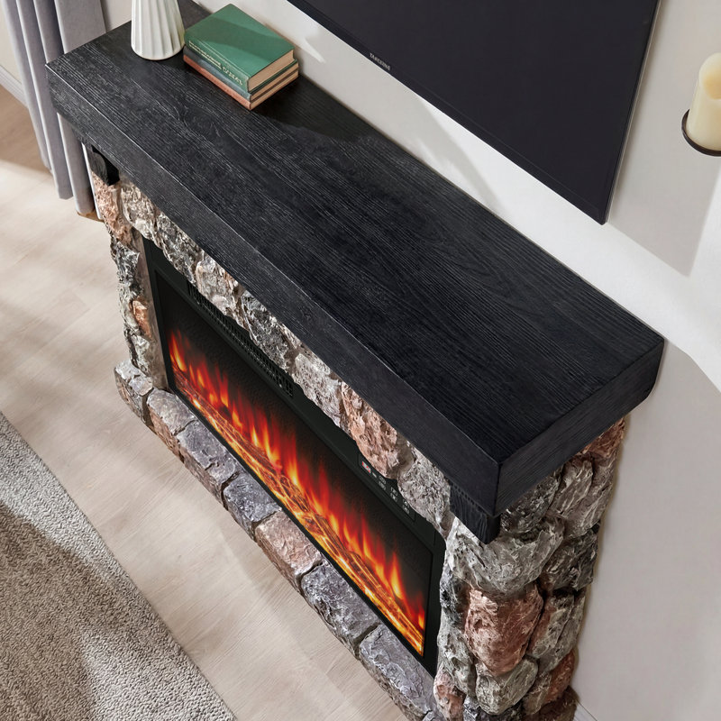 Electric Fireplace With Mantel, 23" Electric Fireplace Heater With Faux-stone Mantel, 35.67" H x 40.4" W x 11.97" D