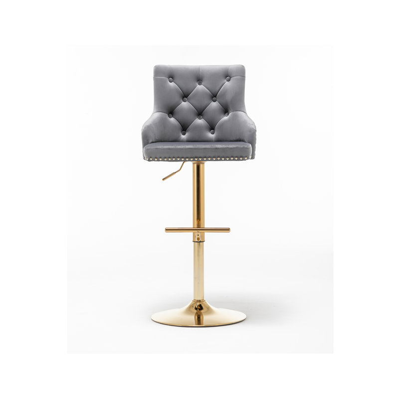Ardella Swivel Upholstered Adjustable Height Counter Stool, Gray Velvet