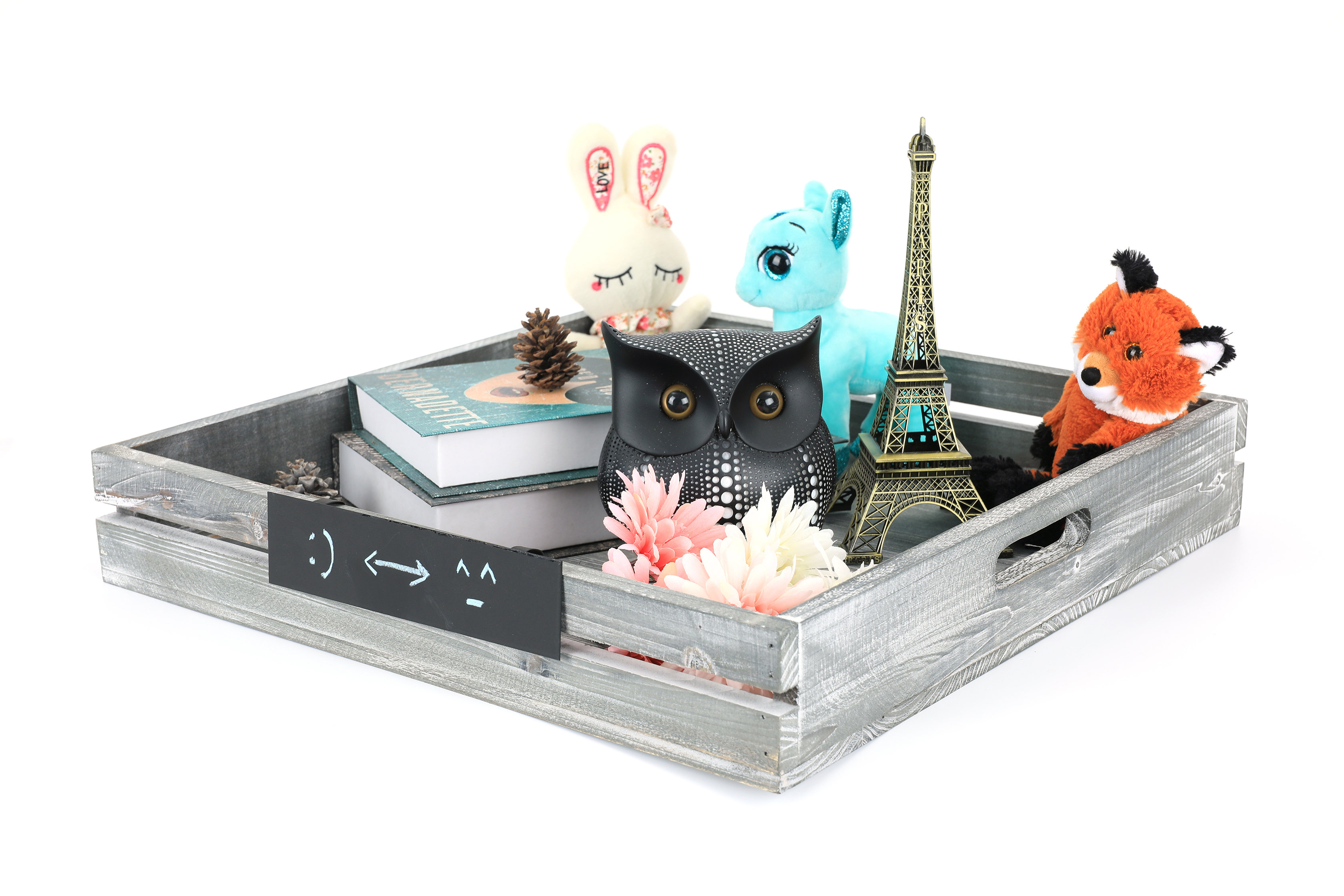 Rebrilliant Maryna Torched Wood Large Serving Tray with Handles, 18.9