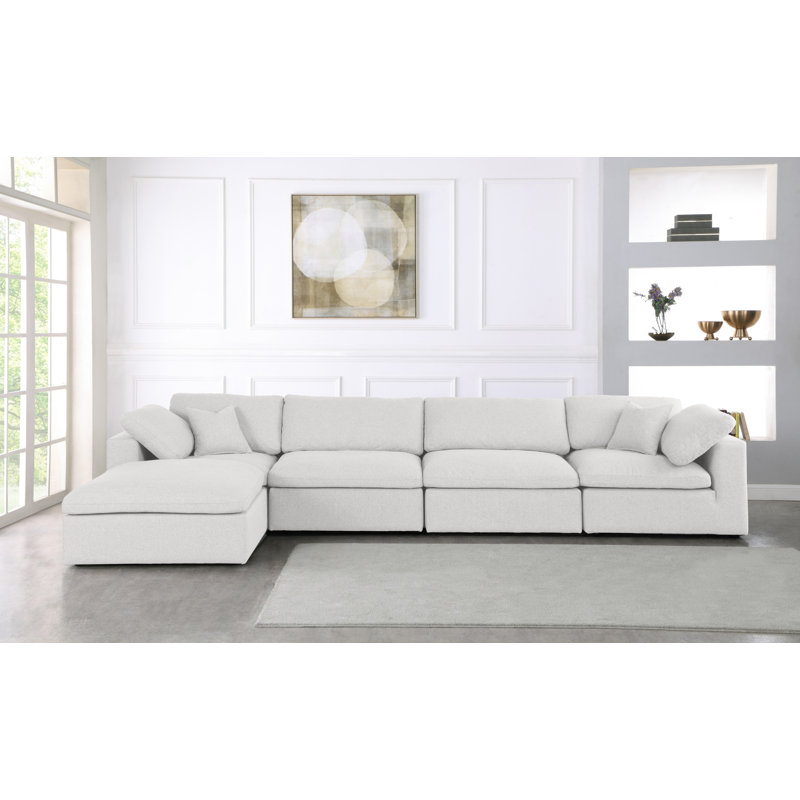 Burrows Upholstered L-Shaped Sectional Reversible, Cream Linen Textured Fabric