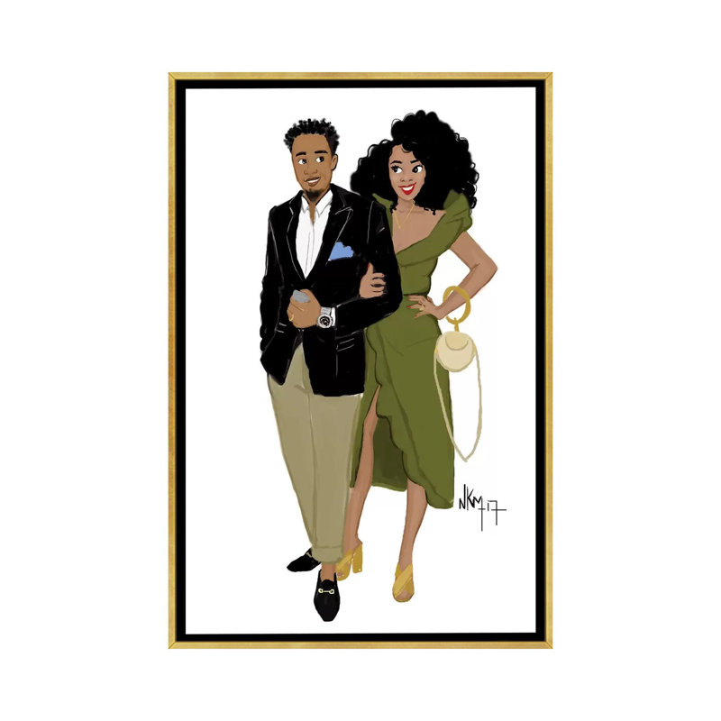 Reproduction d’art « Black Love complicité » par Nicholls Kobi, H 40 po x l 26 po x P 1,5 po, Toile encadrée d'or