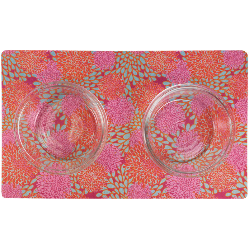 Napperon pour animal de compagnie, tapis d'alimentation pour chien et chat - Tissu absorbant, envers imperméable, antidérapant, lavable à la machine (rose rajeunissement) (12 po x 20 po) (fabriqué aux États-Unis)