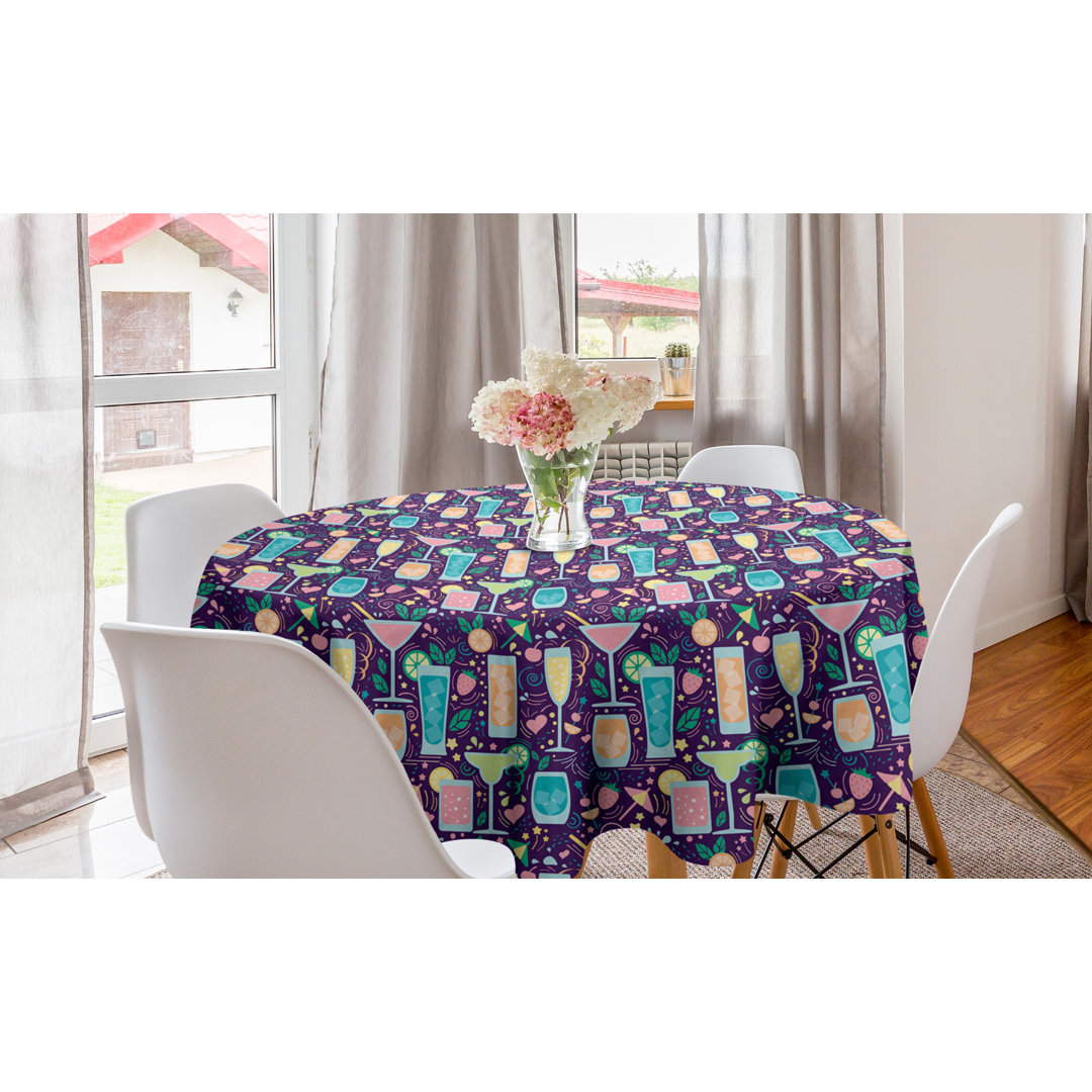 Ambesonne Celebration Round Tablecloth, Cocktail Glasses Champagne Wine Party Margarita Fruits Hearts Alcoholic, Circle Table Cloth Cover For Dining Room Kitchen Decoration, 60", Multicolor East Urban Home