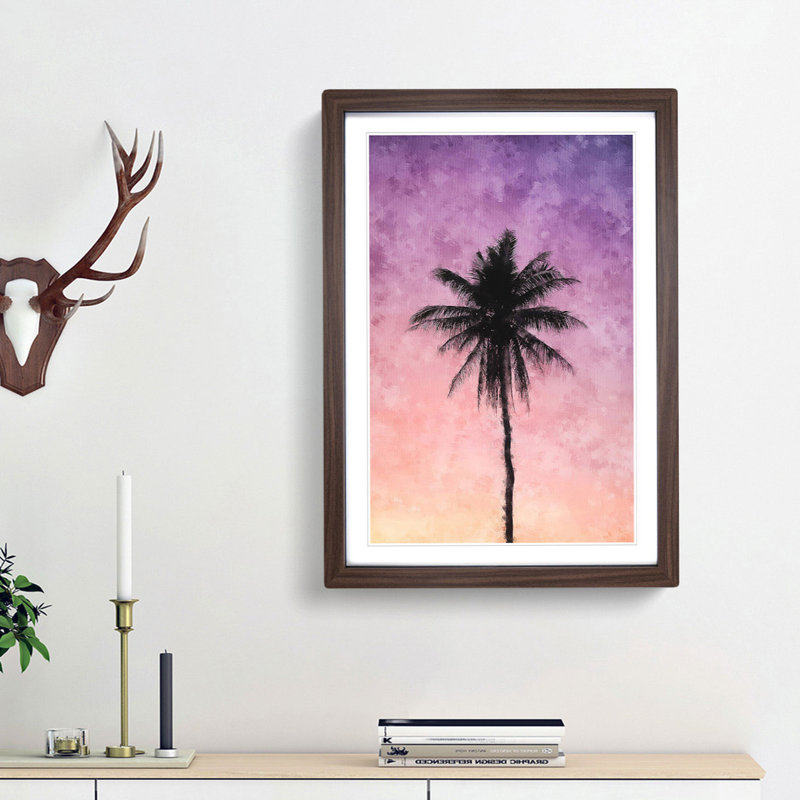 Summer Palm Tree - Framed Print, 33cm H x 24cm W x 2cm D, Walnut Framed