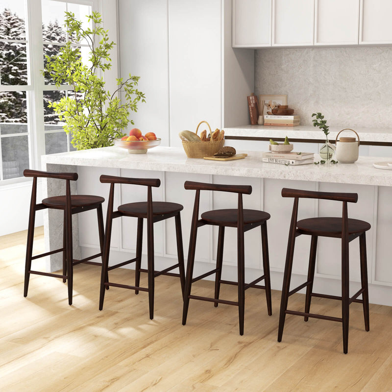 Ensemble de 4 tabourets de bar à hauteur de comptoir Costway avec cadre en bois d'acacia, Brun