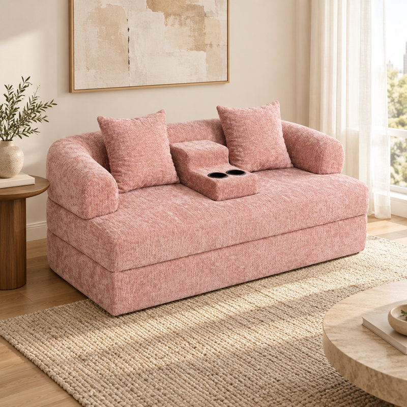 Upholstered 70.07 " Chenille Sofa, Pink