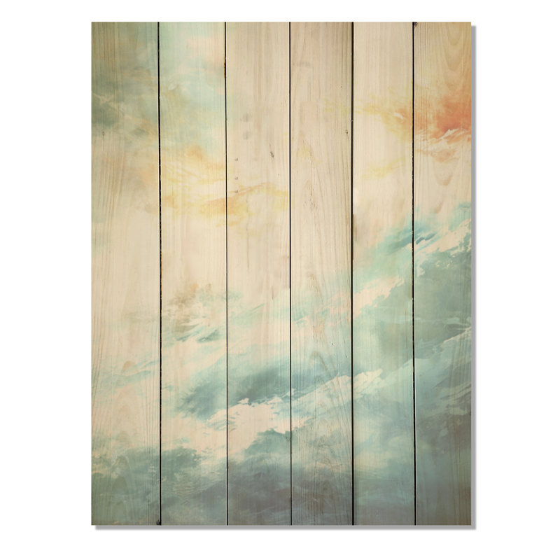 «Modern Coastal Collage Scenery I» - art mural en bois océan côtier sur bois de pin naturel, H 32 po x l 24 po