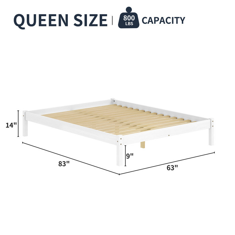 Tilon Solid Wood Modern Platform Bed Frame, Twin, White