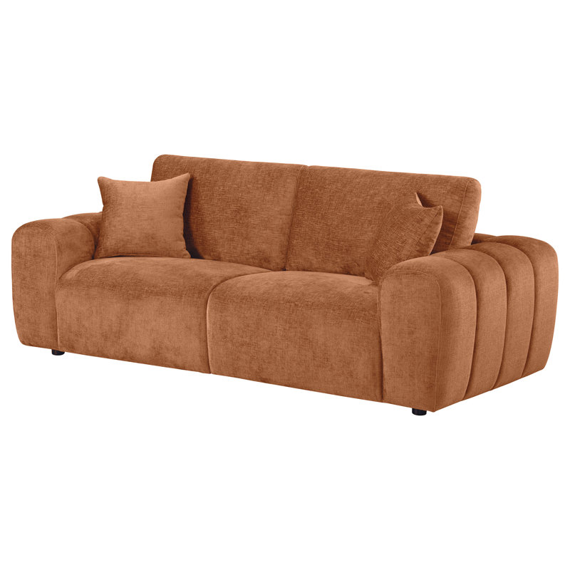 Bantry Chenille Upholstered Wide Arm Sofa Burnt Orange, Orange