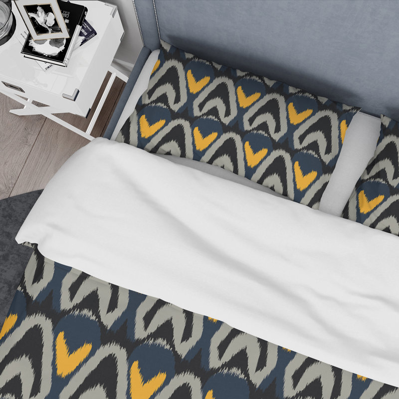 Ensemble de housse de couette à motif noir en tissu Ikat, Housse de couette pour grand lit et 2 taies décor
