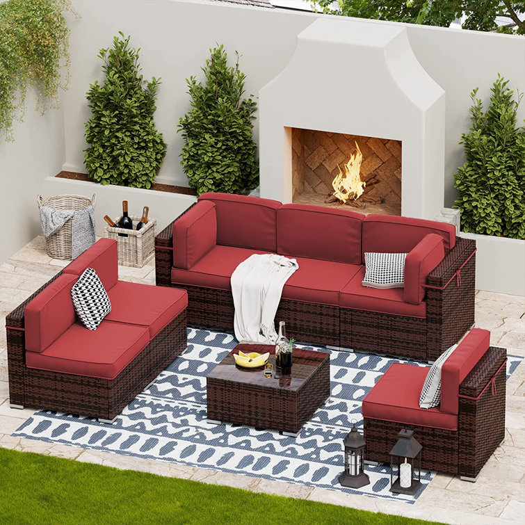 Latitude Run® Leisure 7 Piece Rattan Sectional Seating Group with Cushions  & Reviews