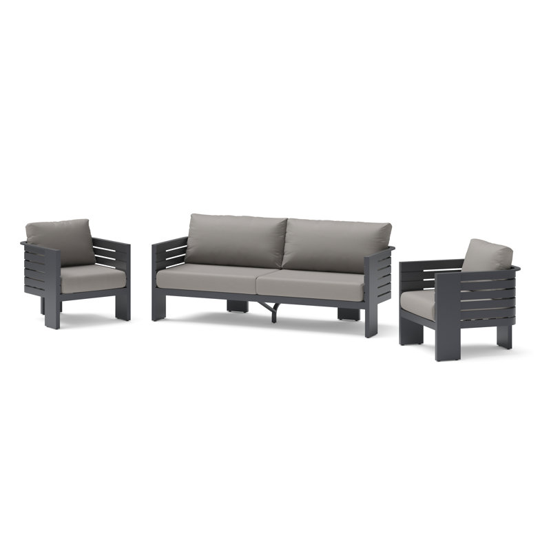 Chizuo 3 Piece Outdoor Patio Seating Set - Olefin Charcoal, Olefin Charcoal