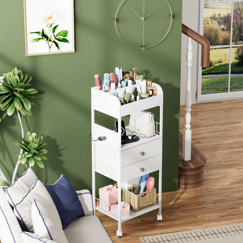 Makeup Organizer - LED&Charging Station Make Up Organizers Storage Vanity Cosmetics Display White