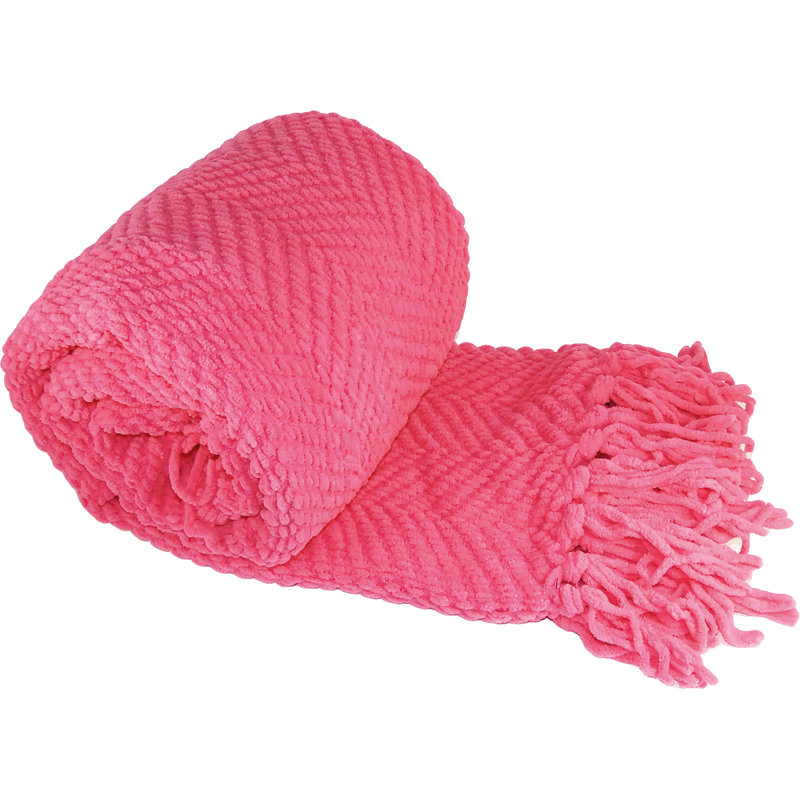 Jeté en tricot de tweed, 50 po x 60 po, Camélia rose