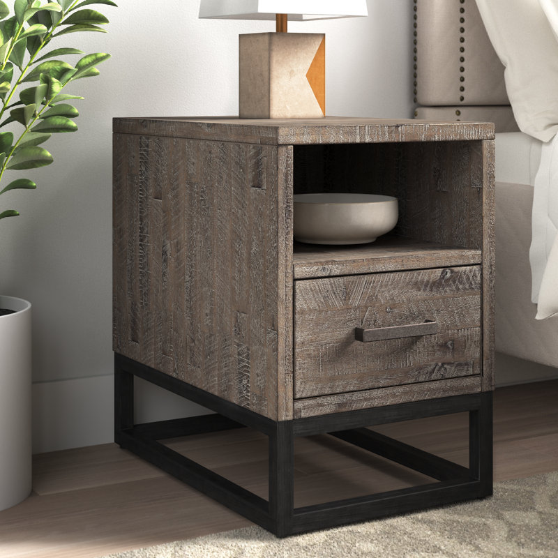 Letterly Solid Wood Top End Table with Storage and Built-In Outlets