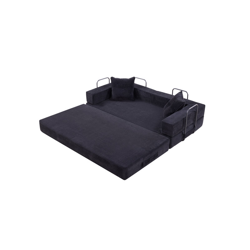 Canapé-lit avec coussin carré - Coussin en velours côtelé avec cadre de forme fixe pour le salon, la chambre à coucher, le salon, le studio - Noir