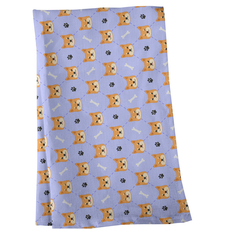 Serviette à thé à motif shiba shiba, Sergé de coton, Gris