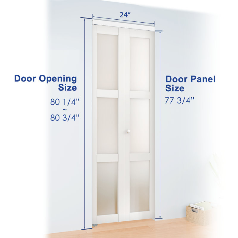 Porte pliante en bois manufacturé 3-Lite avec ensemble de quincaillerie d'installation, 24 po x 80 po