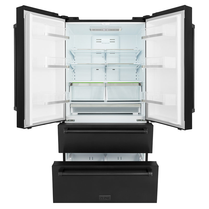 ZLINE Autograph 36 in. Counter-Depth Refrigerator in Black Steel with Handles, Champagne Bronze