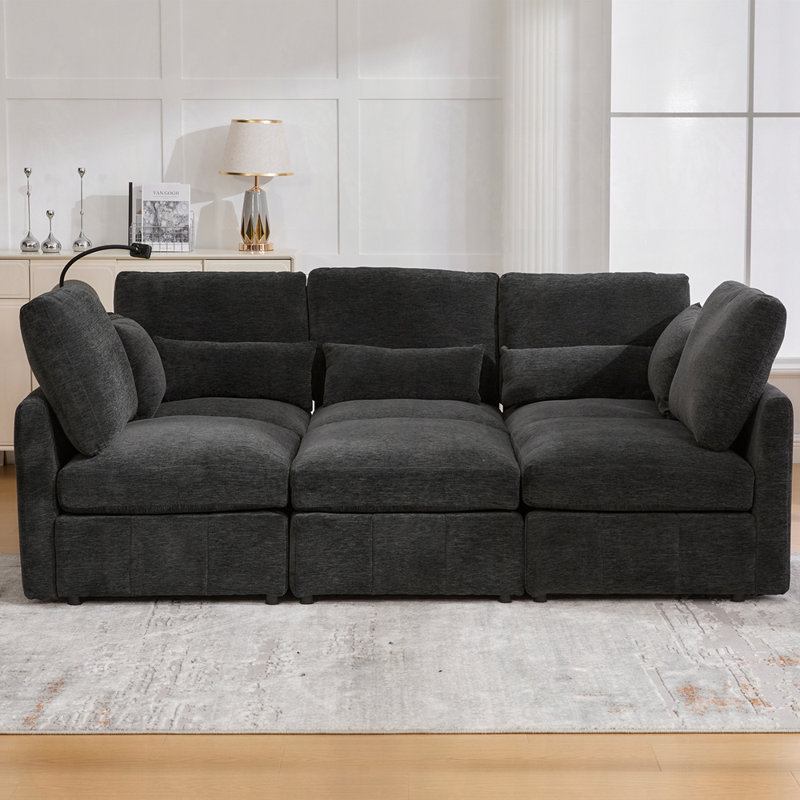 Chenille Upholstered Modular Sectional Sofa, Black