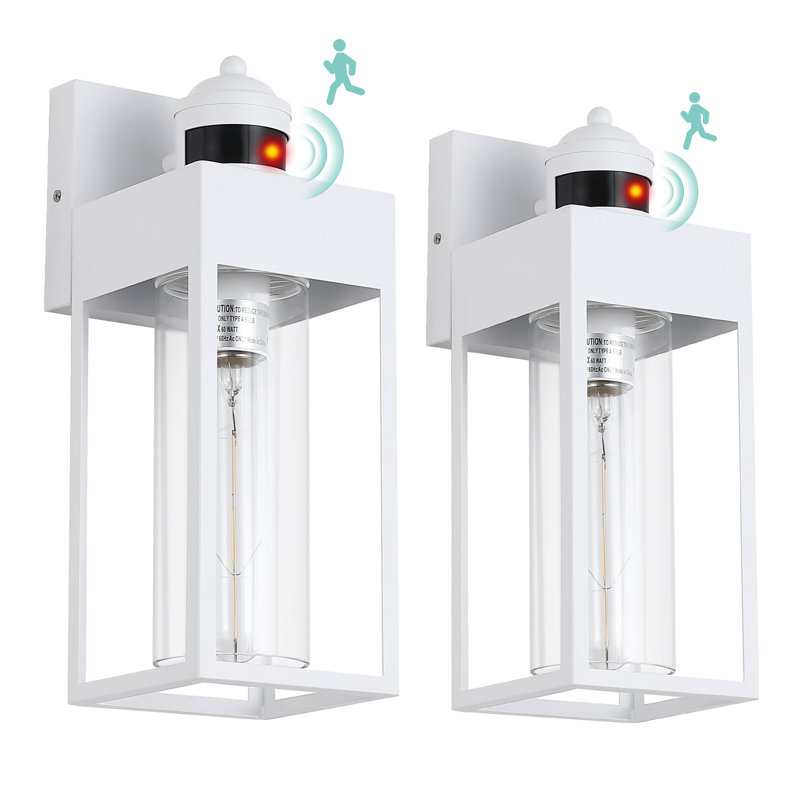  2-Pack Modern Dusk to Dawn And Motion Sensor Outdoor Wall Light With Clear Glass, White