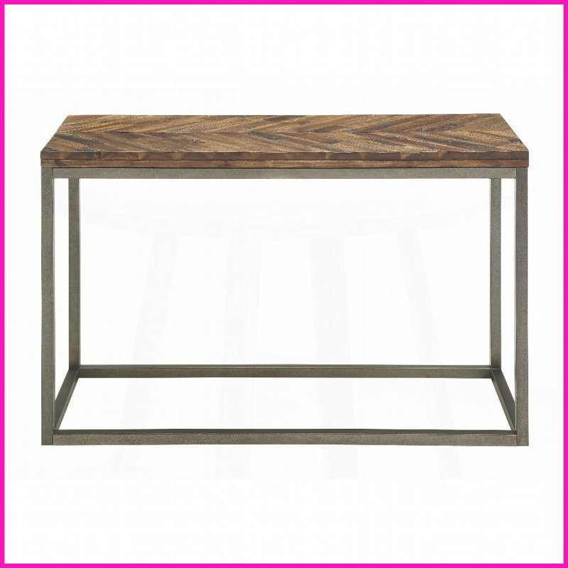 Table basse en acacia massif rustique par Lorenza - Dessus à chevrons vieillis Base en métal robuste