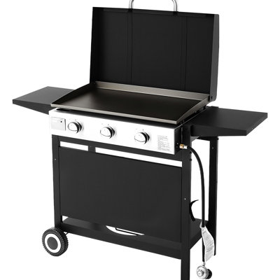 Outdoor 3 X 11000 Gas Griddle With Wheels, Lid, And Removable Top Design, Ideal For Camping, Picnics, Large Social Gatherings, Flat Grill Pan - Frying Grilling, 26.97 16.30 Inch Grilling Area Surface