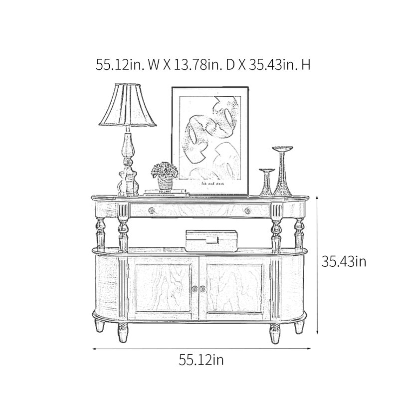 Retro Multifunctional Console Table, 35.43" H x 55.12" W x 13.78" D