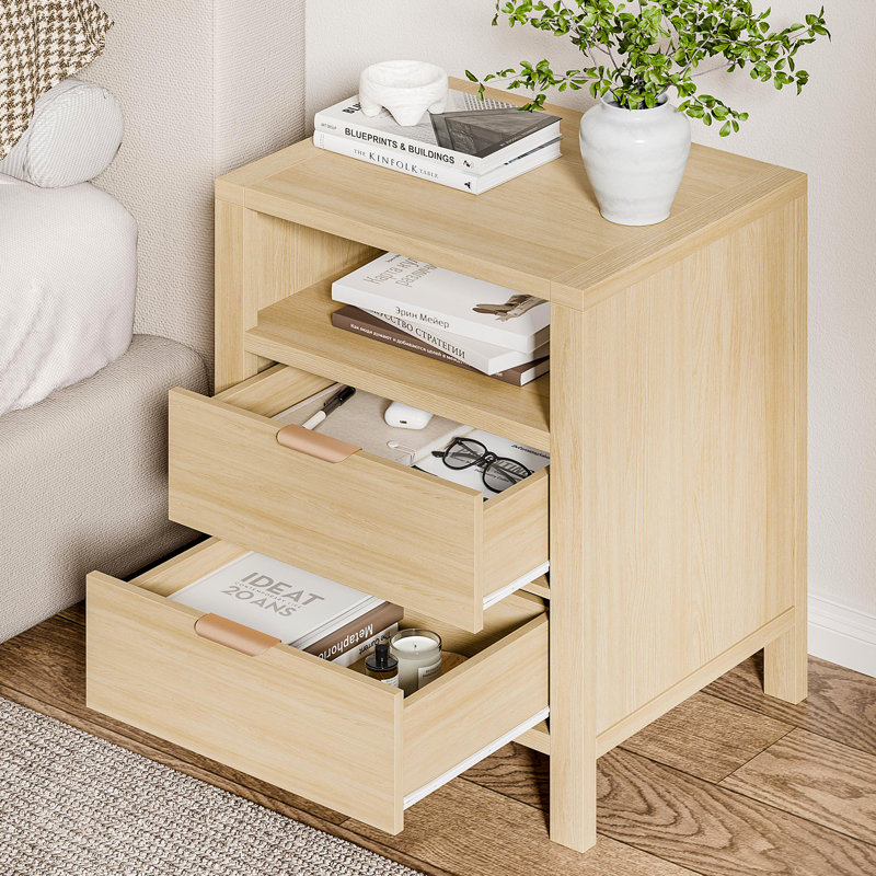 Table de chevet 2 tiroirs avec tablette Avelyn, H 26,38 po x l 20,87 po x P 17,32 po, Marron clair, 1