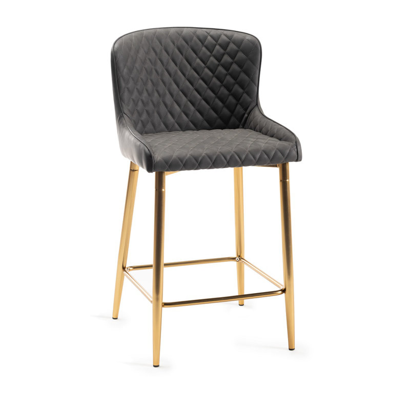 Mireille Upholstered Adjustable Height Counter Stool with Metal Frame, Black, Dark Grey