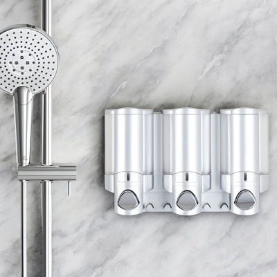 Distributeur de savon mural gris en plastique robuste à trois chambres