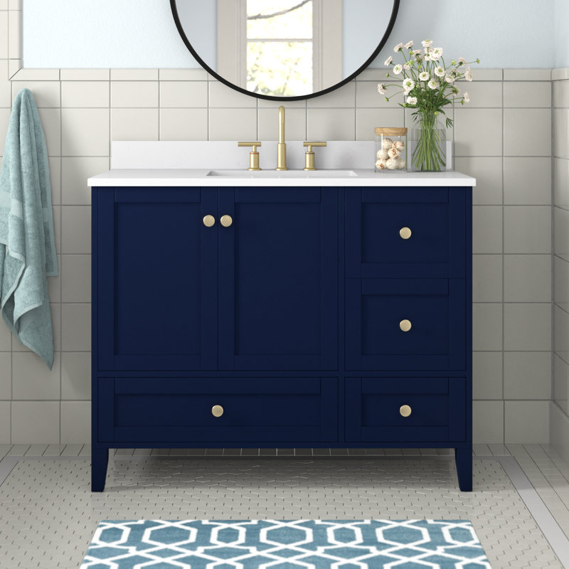 Selma 42'' Single Bathroom Vanity with Engineered Marble Top, Blue