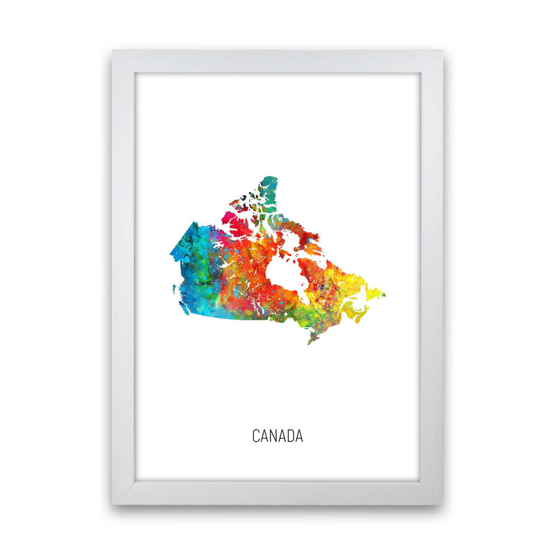 Canada Watercolour Map by Michael Tompsett - Print, 34cm H x 25cm W x 3cm D, White Framed