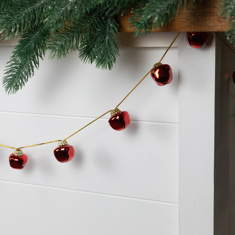 Shiny Metal Jingle Bells Christmas Garland - 7.5' - Green, Red