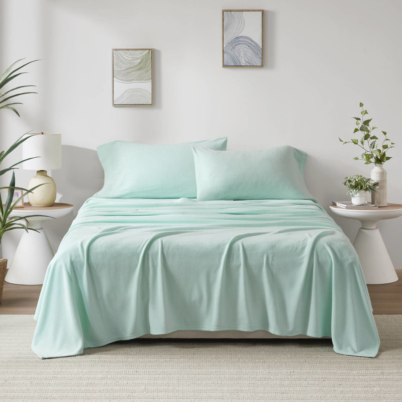 Ensemble de 4 très grands draps 100% molletonnés, doux au toucher, surface pelucheuse, livré avec un drap plat, 2 taies d'oreiller ajustées, élastique pour matelas de 16 po, coffre-fort, lavable à la machine,
