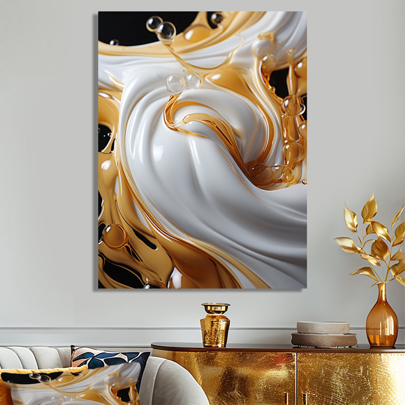 «Flowing Golden Sunshine II», impression d'art abstrait à l'encre liquide, Toile tendue, H 44 po x l 34 po x P 1,5 po
