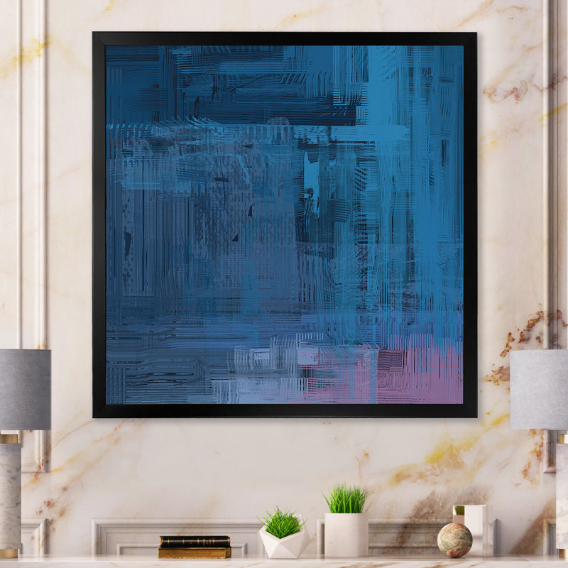 «Blue and Black Frozen Grunge Art», reproduction d'art sur toile encadrée, Cadre noir, H 16 po x l 16 po x P 1 po