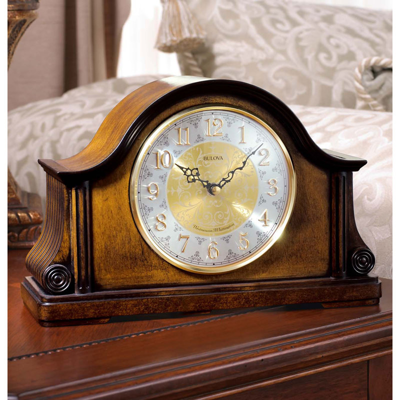 Modern & Contemporary Analogue Alder Solid Wood Tabletop Clock in Old World Walnut